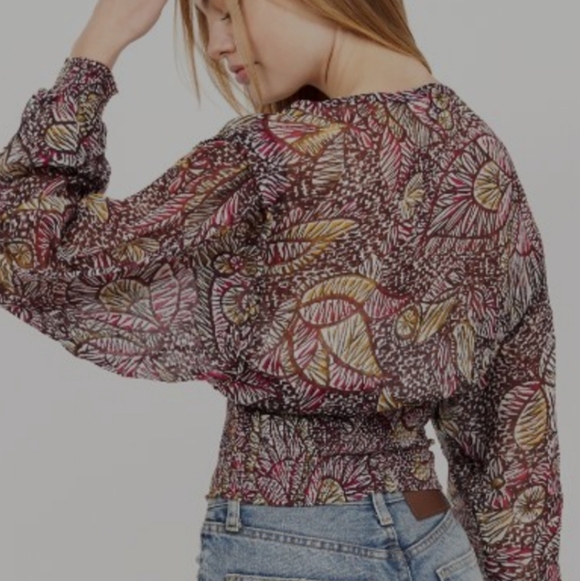 Joie Floral Peasant Boho Smocked Chiffon Blouson Sleeve Blouse - Picture 9 of 9